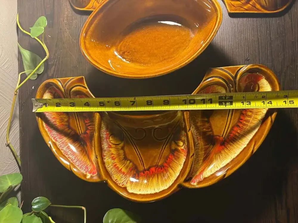 Vtg Maurice of California Mid-Century Modern Drip Glaze Pottery Dip Snack Set